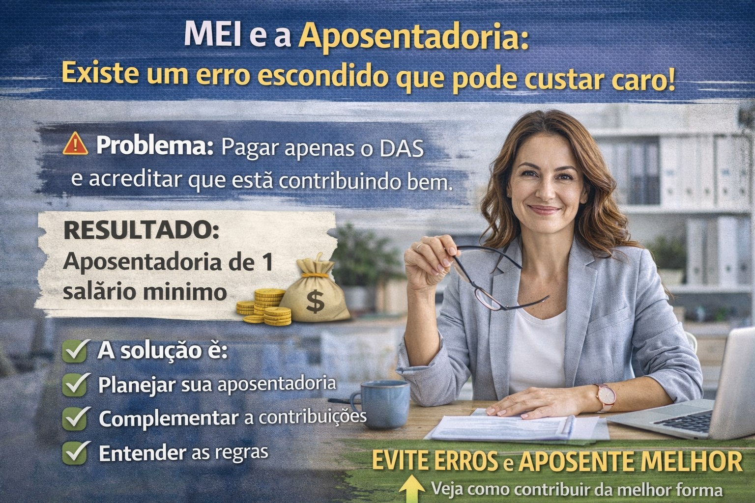 Mulher sorrindo ao planejar aposentadoria